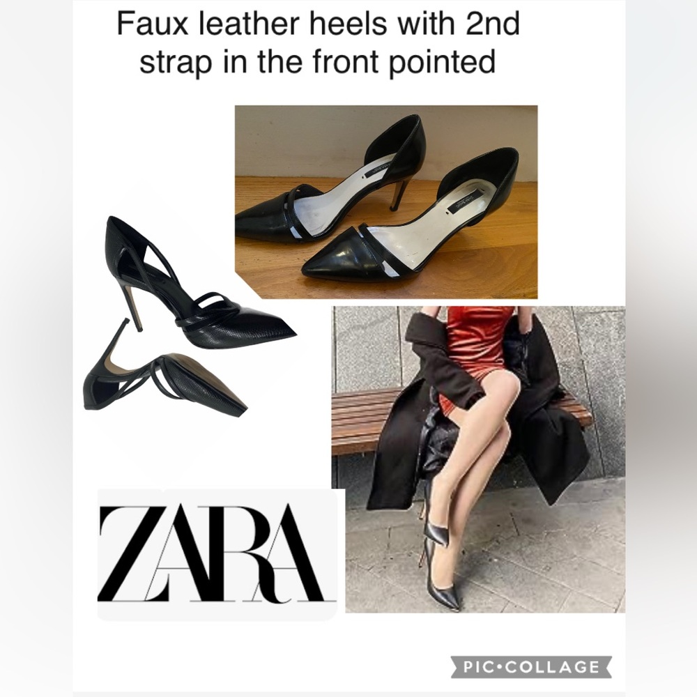 Zara leather heels with 2nd strap in the front pointed/good condition